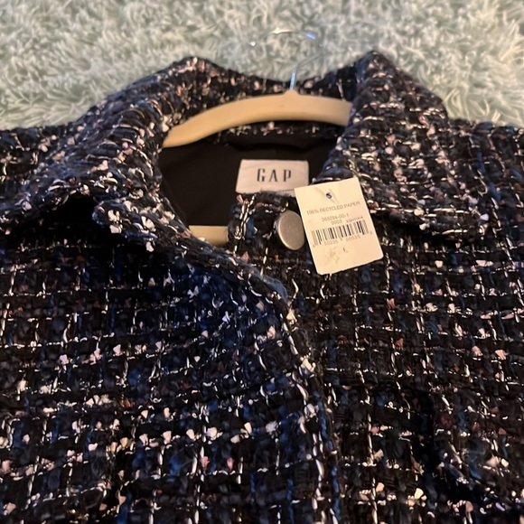 STUNNING NWT GAP ICONIC TWEED JACKET BLUE/ BLACK/ WHITE/ SILVER SIZE L FREE 🎁 - Picture 4 of 11